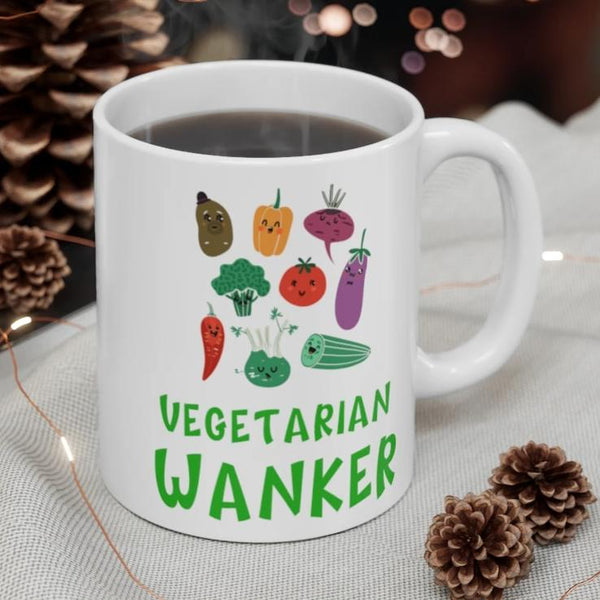 Vegetarian Wanker Gift Mug - Funny & Rude Humour Present For Vegetarians. Handmade in England