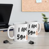 Funny 60th Birthday Mug, I am 59 + Middle Finger Rude Present For Her! Handmade in England