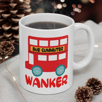 Cute, "Bus Commuter Wanker" Cheeky Gift Mug. For those who love the London commute! Handmade in England