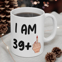 Funny 40th Birthday Mug, I am 39 + Middle Finger Rude Present For Her! Handmade in England