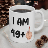 Funny 50th Birthday Mug, I am 49 + Middle Finger Rude Present For Her! Handmade in England