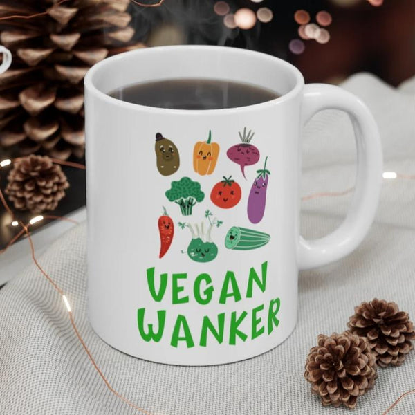 Vegan Wanker Gift Mug - Funny & Rude Humour Present For Vegans.Handmade in England