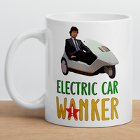 Cute, "Electric Car Wanker" Cheeky Gift Mug. For the man who loves his electric car! Handmade in England