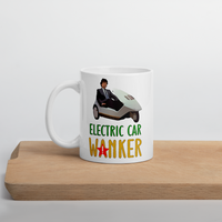 Cute, "Electric Car Wanker" Cheeky Gift Mug. For the man who loves his electric car! Handmade in England