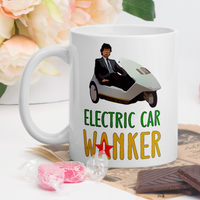 Cute, "Electric Car Wanker" Cheeky Gift Mug. For the man who loves his electric car! Handmade in England